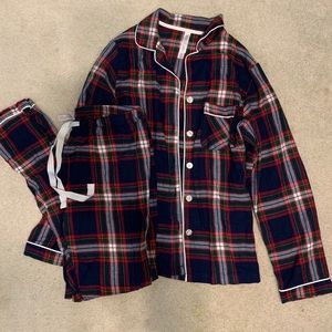 Plaid button up top and pants pajama set